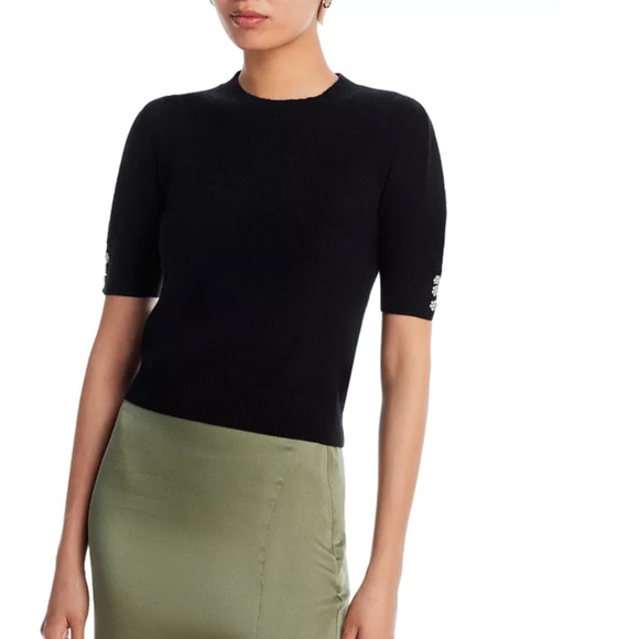 Luxurious 100% Cashmere Crystal Button Short Sleeve Sweater By Aqua in Black - Picture 7 of 7
